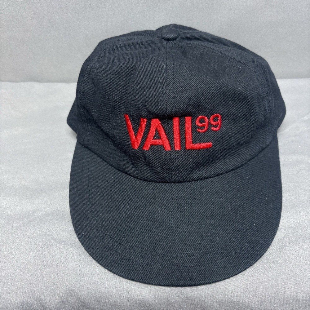 Vintage Vail 99 Strap Back Hat Merkley Alpine World Ski‎ Championships Black